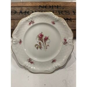 Eschenbach 7 piece set La Reine Moss Rose Bread Plates Germany US Zone Gold Trim